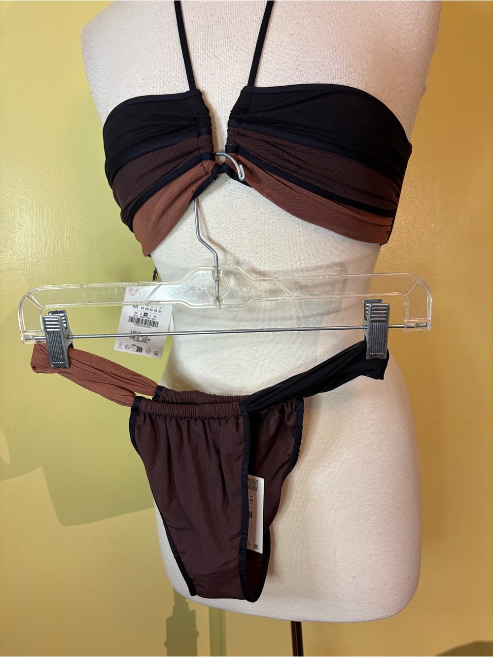 Zara Tulle Two-Piece Bikini Set - Halter Bandeau Top & High-Cut Bottom - Picture 3 of 11
